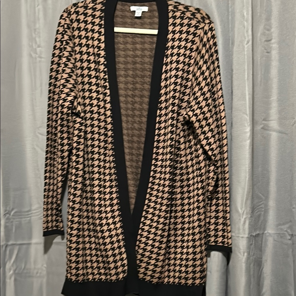 Black/Beige Houndstooth Open-Front Cardigan